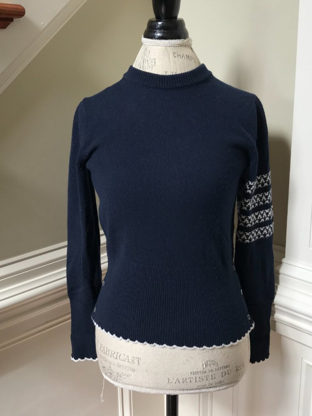 Thom Browne Hector Jumper Sweater Womens 40 Small Navy Blue Crew Neck Wool Dog - Picture 5 of 14